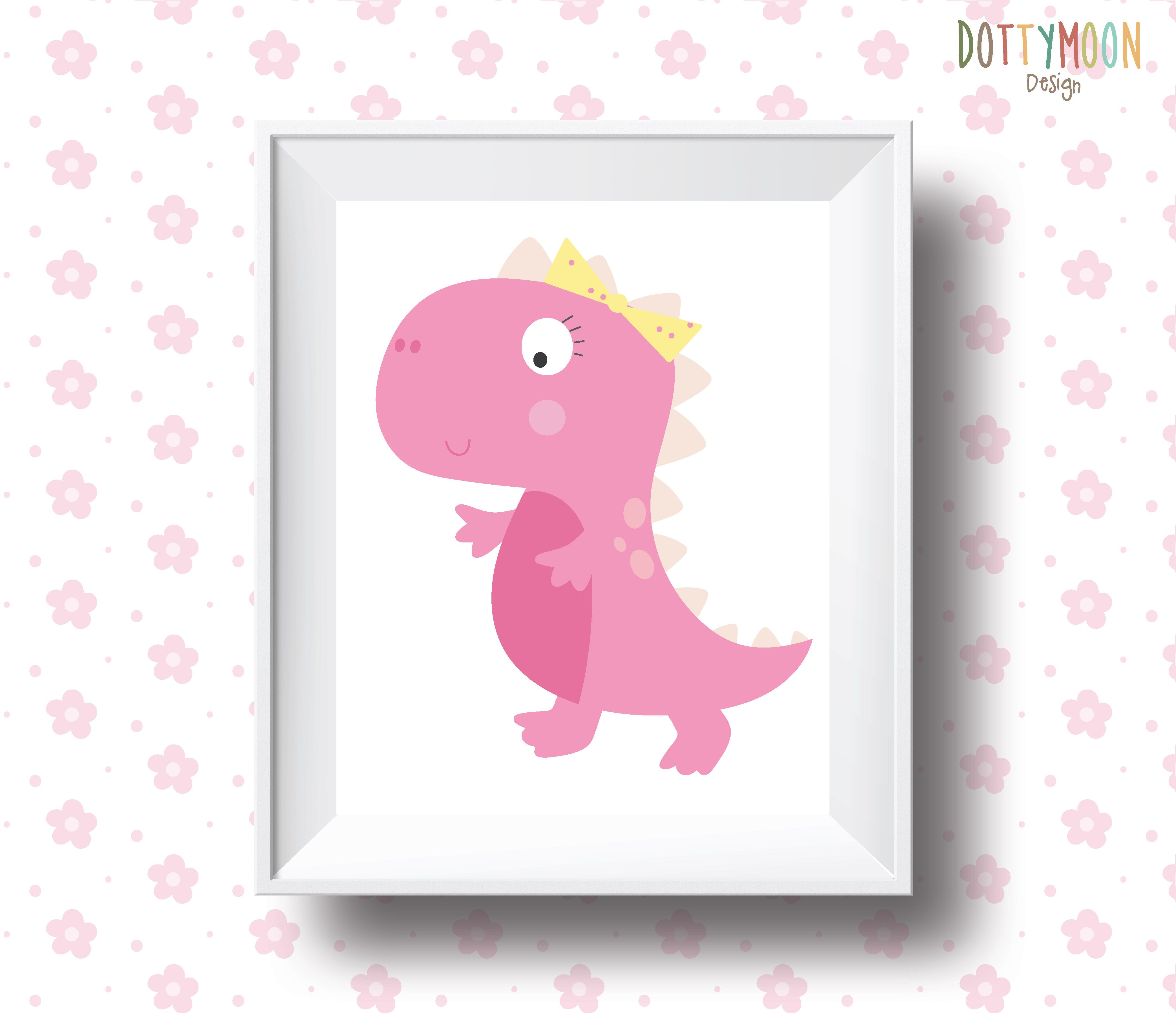 Pink dino girl, dinosaur print, children wall art. 