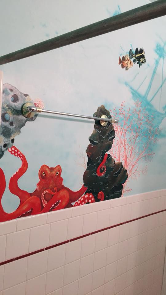 Ross' Bathroom mural - octopus and rock fish