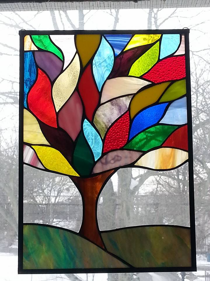 Stained Glass Tree Leaded Glass Window Panel Art Deco Studio 27 Glass Hand Crafted Usa