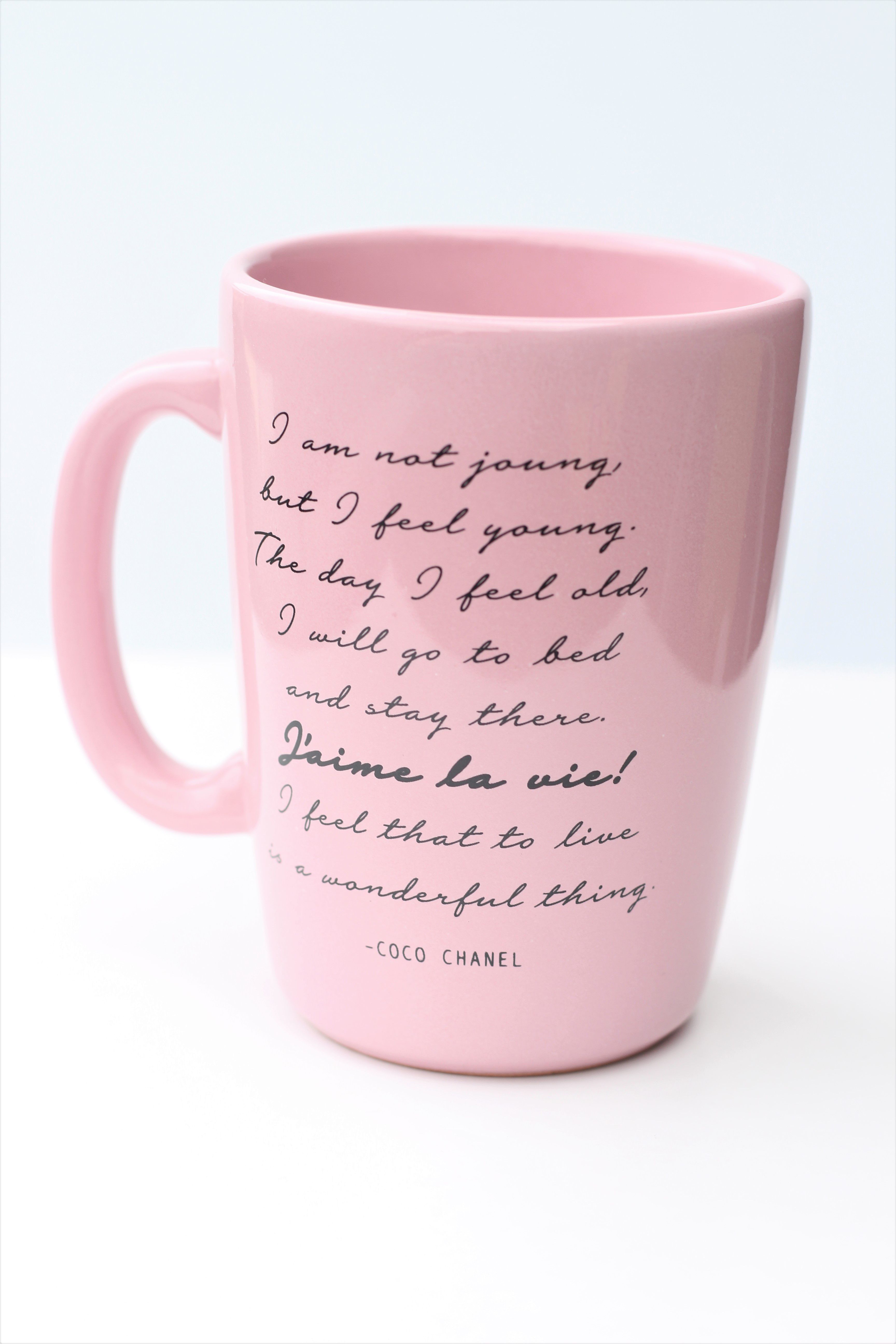 Pink Coco Chanel Quote Mug. 10 oz Ceramic Coffee Mug. inspirational Gift for Woman. Personalized ...