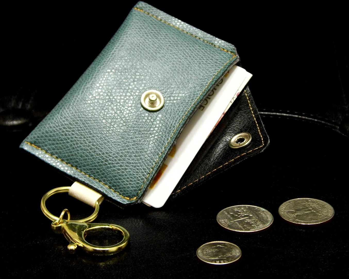 Keychain Wallet, Key fob Wallet, Small Vegan Wallet, Green Card Holder, Keychain Pouch, Business ...