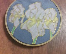 Iris Garden Painting on Silk measuring 4-inches