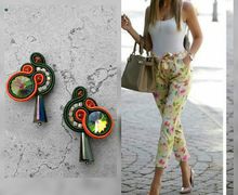 green lobe soutache earrings, unique jewelry, accessories Autumn, anniversary gift, colored earrings, handmade jewelry, italian jewellery