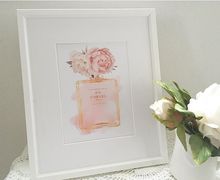 Chanel print, pink peonies, chanel wall decor, chanel bedroom art, pink chanel print