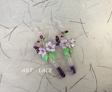 Flower chandelier silver earrings cluster Long drop earrings Amethyst teardrop Lavender burgundy Chunky Statement earrings Party earrings