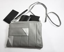 Grey Leather Bag, Geometric Bag, Cross Body Bag, Two Toned Bag, Silver Bag, Small Handbag