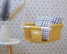 Byel Basic indoor baby swing. Mustard yellow boho nursery decor, swing chair