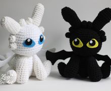 Night Fury Toothless Light Furry How to train your dragon Chibi Plushie Amigurumi Stuffed Toy Doll Handmade Softies Gift Baby Crochet Plush