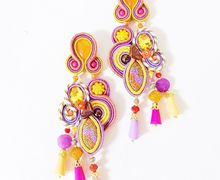 Soutache earrings, yellow earrings, purple earrings, gypsy costume jewelry, belly dancer jewelry, kawaii earrings, autumn pumpkin earrings