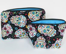 Matching Black Sugar Skull Travel Bag, Travel Cases, Cosmetic Bag, Zipper Bag, School Supply Bag, Organizer, Gift under 20