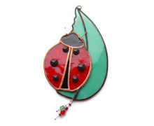 Ladybird Suncatcher, Ladybug Insect Nibbling Leaf,  Bug and Leaf Art, Window Decoration, Home Decor Ornament