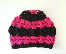 Black and Shocking Pink Skulls Slouch Hat