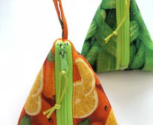 Orange Zipper Pouch Coin Purse // Triangular Coin Purse // Coin Bag // Coin Pouch // Money Bag // Orange Fruit Bag