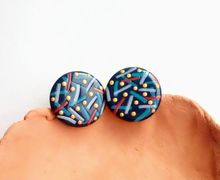 Royal blue studs, round studs, dotty studs, gold dots, striped studs, nautical earrings, circle earrings, large studs, blue and gold studs