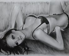 Original Nude Model Drawing, Oil on paper