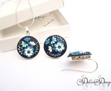 Midnight * Unique Polymer Clay Set * Sterling Silver Earrings and Pendant * Floral Filigree Set * Spring Jewelry * Applique * Floral