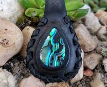 Handcrafted Leather Necklace with Abalone Cabochon