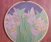 Iris Garden Painting on Silk measuring 6 inches