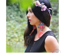 Extra long tassels earrings | Oversized pink purple violet | Multicolored boho festival | Soutache