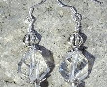 Clear Glass Earrings,Sterling Silver Earrings, Crystal Dangle Earrings, Vintage Style, Boho Earrings, Gifts for Her, Beach Jewelry