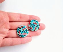 Large mint green studs, striped studs, big round studs, studs with dots, black dots, circle studs, pastel studs, pastel earrings, mint green