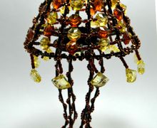 Brown Yellow Beaded Tealight Lamp Shade, Beaded Candle Holder, Brown Decor, Beaded Home Decor, Tealight Candle Holder, Decorative Lamp Shade