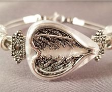 Guitar Pick and Guitar String Bracelet "White Angel Wing Heart"