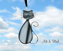 Stained Glass Cat Suncatcher MADAME Cat Lady