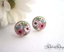 Joy * Handmade Floral Stud Earrings * Polymer Clay and Sterling Silver Earrings * Unique Jewelry * Embroidery Earrings * Applique