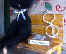 Black cat with glasses and a book