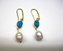 Dangle pearl and turquoise earrings