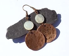 Hammered copper moon earrings with mother of pearl