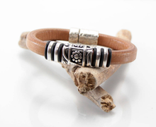 Mens Leather Bracelet Gift for Him Jewelry Handmade Bracelet for Men Genuine Leather Licorice Gift for Men Hammered magnetic clasp