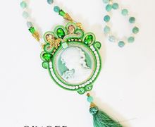 Green cameo necklace pendant, green pendant, soutache green necklace, Medallion Renaissance Necklace, Medieval Necklace, Cosplay Accessories