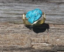 Handmade Gold Tone & Genuine Turquoise Ring