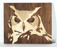 ORIGINAL unique Wooden Owl marquetry of wood art by Andulino