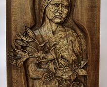 Evanescence wood relief, handmade carving, basswood sculpture, walnut brown