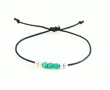 Black cord bracelet, cord, beaded, tiel beads, adjustable,