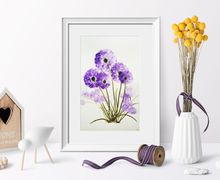 Purple flower wall art watercolor,  rustic flower botanical art, painting for living room