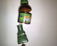 Glass antique bottle and coin, windchime