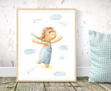 Boy Nursery Print, Printable Nursery Wall Art, Pilot Bear Nursery Decor, Instant Download Nursery Wall Art, Printable Children Room Art