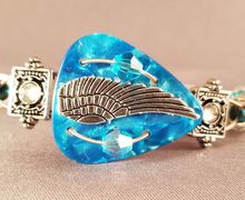 Guitar Pick and Guitar String Bracelet "Aqua Angel Wing"