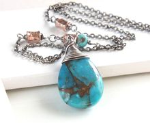 Turquoise Teardrop Necklace Oxidized Silver Made For Women