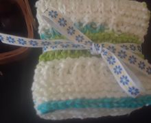 Blue, Bright Green and White Knit Cotton Dishcloths/Facecloths