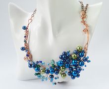 Blue wire wrapped necklace vine necklace blue and green necklace copper wire vine rich blue necklace rich green necklace handmade necklace