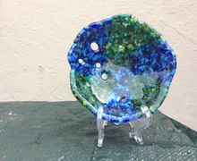 Beautiful blue and green fused glass bowl
