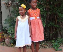 Orange and white African print cotton dress for girls