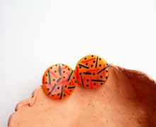 Big circle yellow studs, dotty studs, dotty earrings, striped earrings, geometric studs, hippie studs, trendy studs, studs with stripes