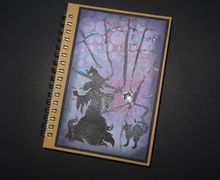 Witch notebook, Hand decorated notebook, C6 notebook, Halloween notebook,Lined Notebook, Witch and cat book