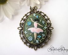 Dancing Among Flowers * Polymer clay pendant * Unique jewelry * Ballerina * Hand-sculpted pendant * Applique * Filigree * Handmade